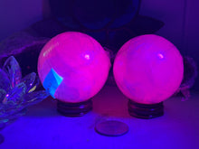 Load image into Gallery viewer, Mangano Pink Calcite Spheres with Stands
