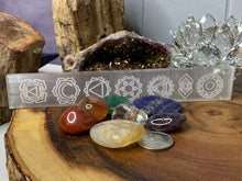 Load image into Gallery viewer, Selenite Charging Plate with Chakra Symbols