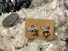 Load image into Gallery viewer, Multicolored Tourmaline Rabbit Silver Plated Earrings
