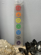 Load image into Gallery viewer, Selenite Charging Plate with Chakra Symbols