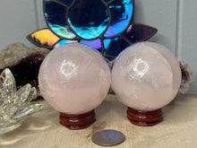 Load image into Gallery viewer, Mangano Pink Calcite Spheres with Stands
