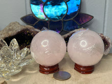 Load image into Gallery viewer, Mangano Pink Calcite Spheres with Stands
