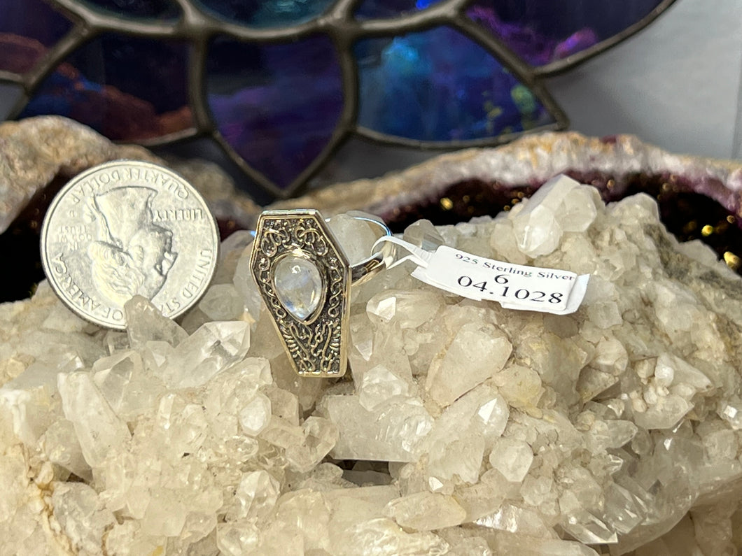 #3241 Size 6 Moonstone Coffin Sterling Silver Ring