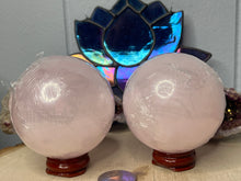 Load image into Gallery viewer, Mangano Pink Calcite Spheres with Stands
