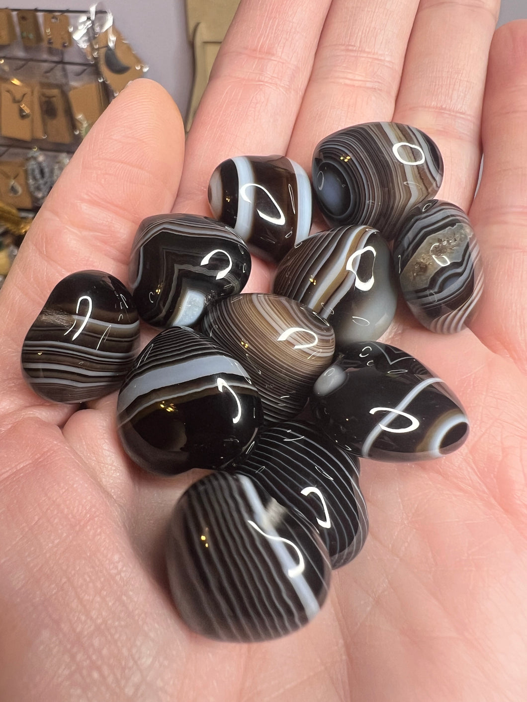 Black Agate Banded Hearts