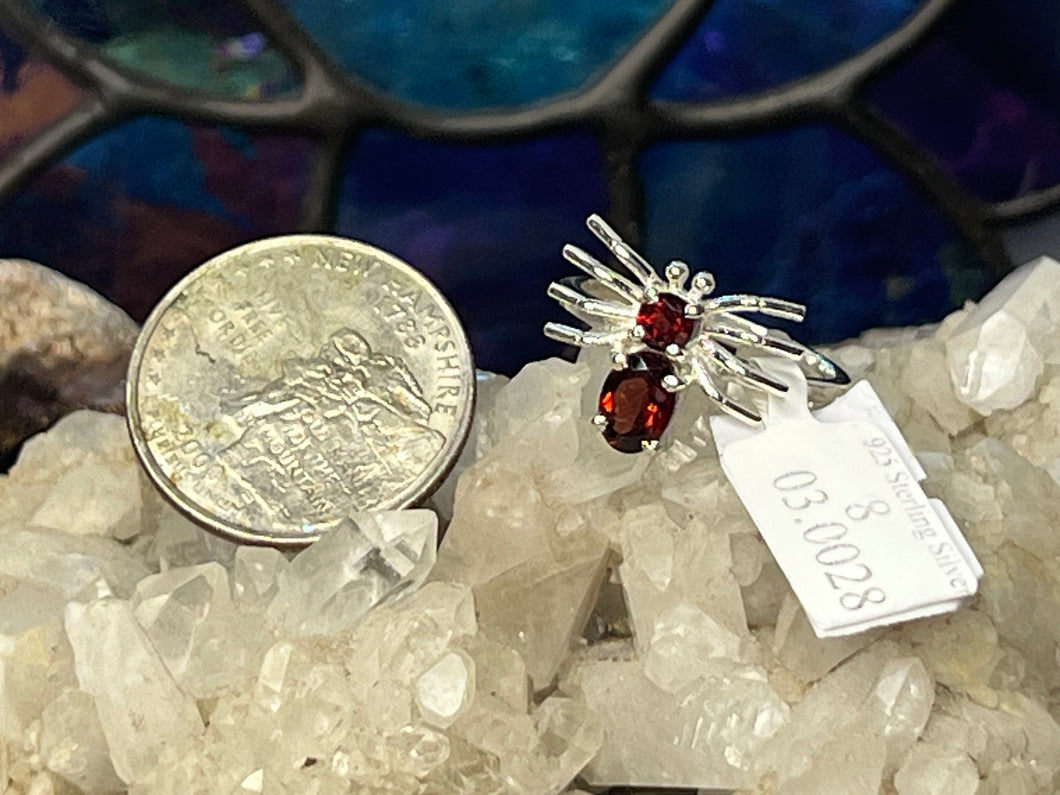 #3696 Size 8 Garnet Sterling Silver Spider Ring