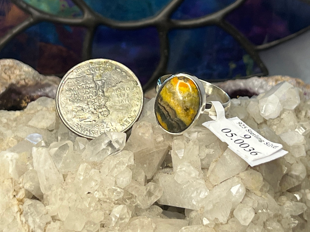 Size 9 Bumble Bee Jasper Sterling Silver Ring