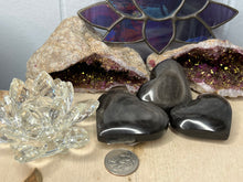 Load image into Gallery viewer, Gold and Silver Sheen Obsidian Hearts

