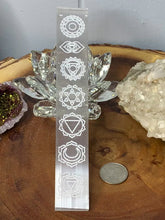 Load and play video in Gallery viewer, Selenite Charging Plate with Chakra Symbols
