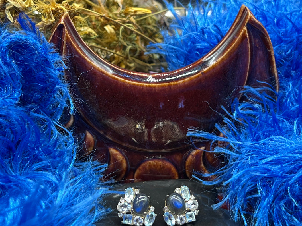 Herkimer Diamond Quartz Earrings with Labradorite and Blue Topaz