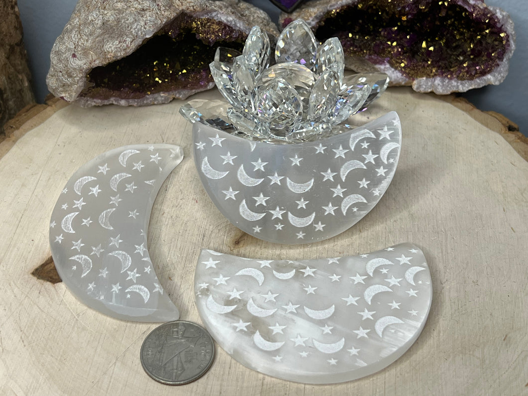 Selenite Etched Moons