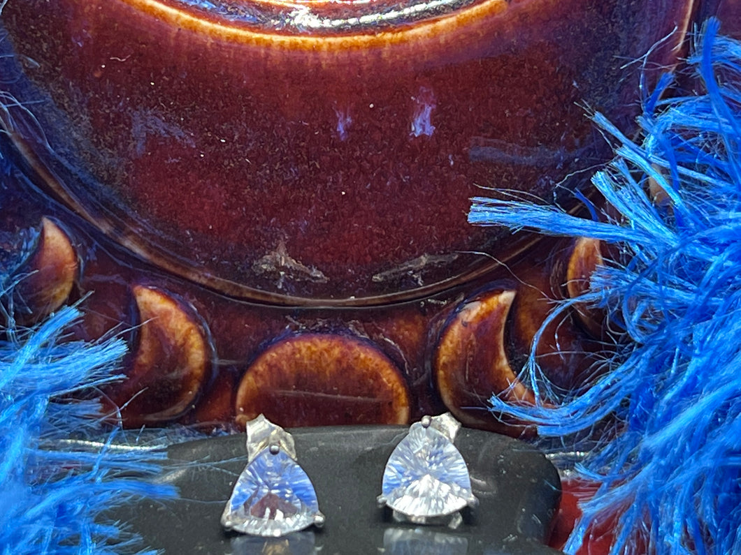 Herkimer Diamond Quartz Trillion Sterling Silver Earrings