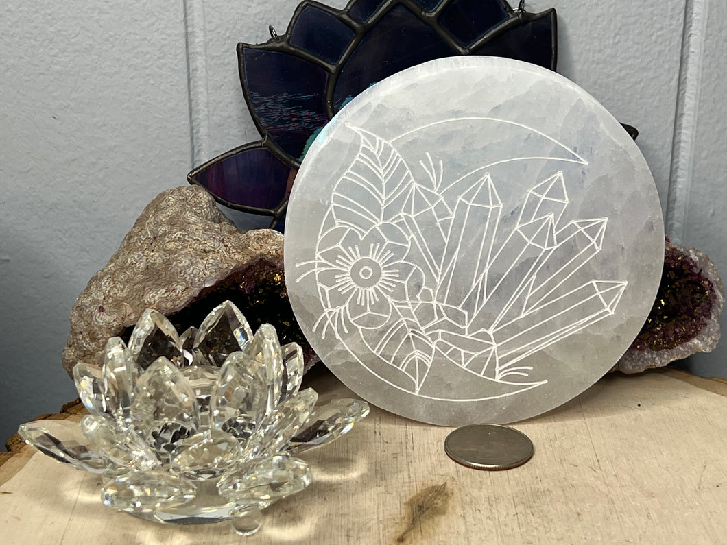 Selenite Plate with Etched Crystals