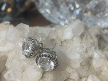 Load image into Gallery viewer, Herkimer Diamond Quartz Earrings with Black Stone Accents
