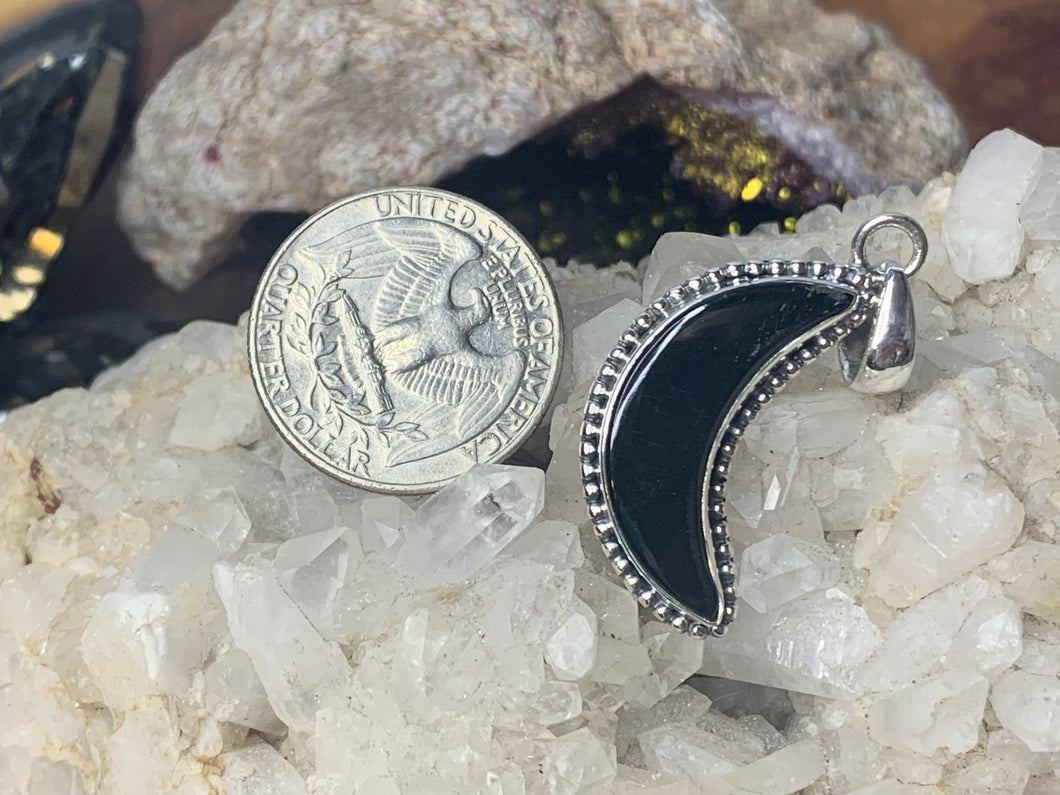 Onyx Sterling Silver Moon Pendant