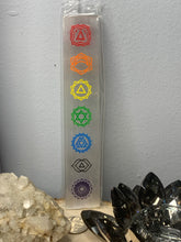 Load image into Gallery viewer, Selenite Charging Plate with Chakra Symbols
